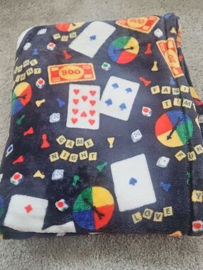 Plush Game Night Printed Throw Blanket in Black